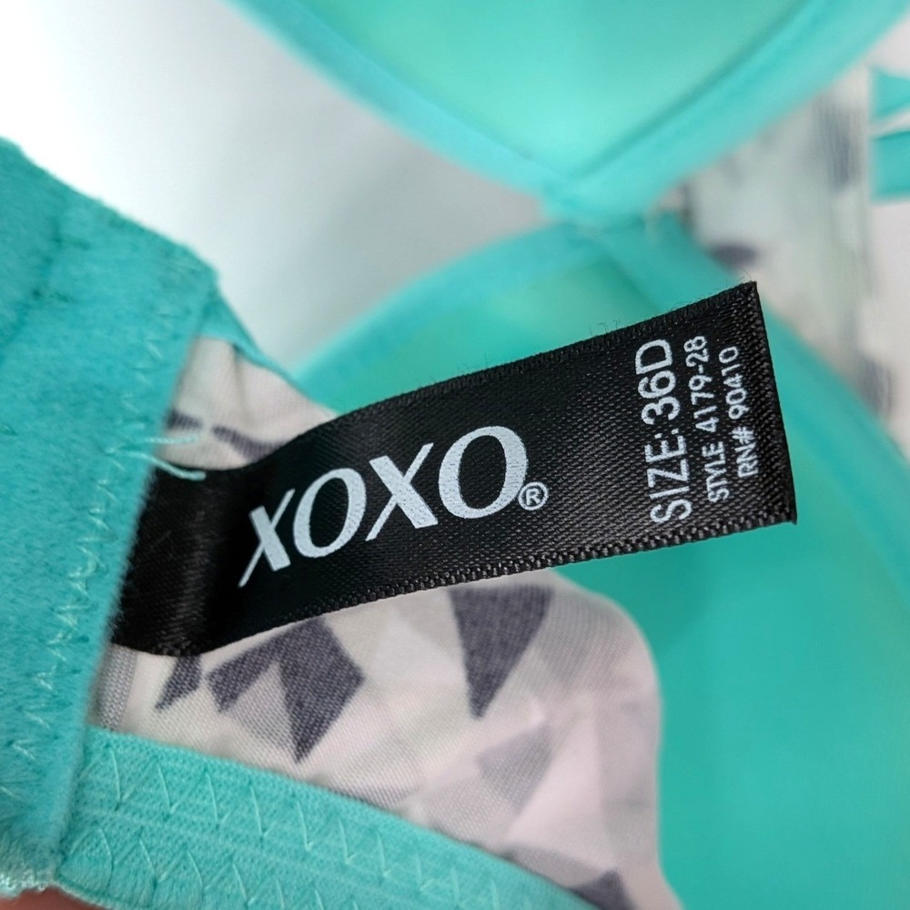 XOXO Teal Geometric Print Bra 36D‎ Lace Trim Underwire - Picture 3 of 6